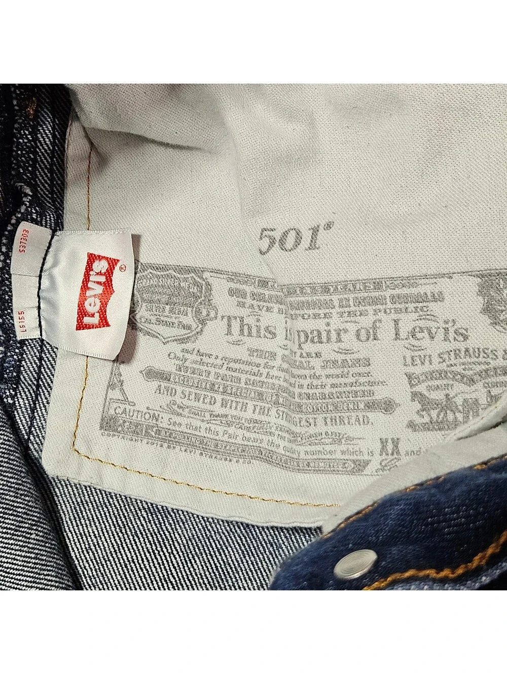 Levis Mens 501 Jeans 36W 38L suspender Buttons Straight Leg Blue Button Fly
